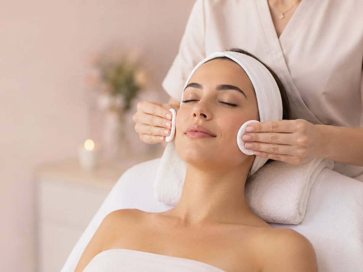 Cuidado facial em enquadramento editorial delicado