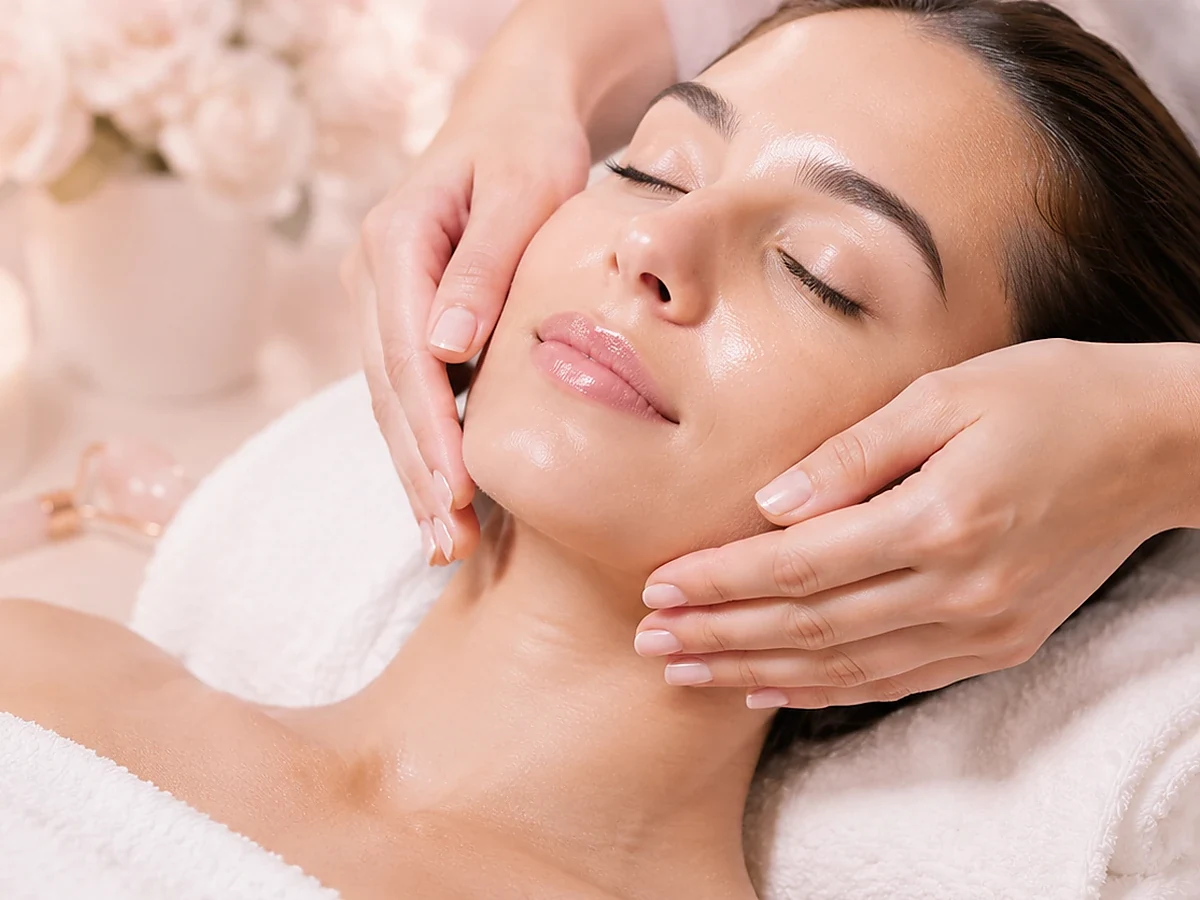 Atendimento facial de limpeza de pele com rosto completamente enquadrado